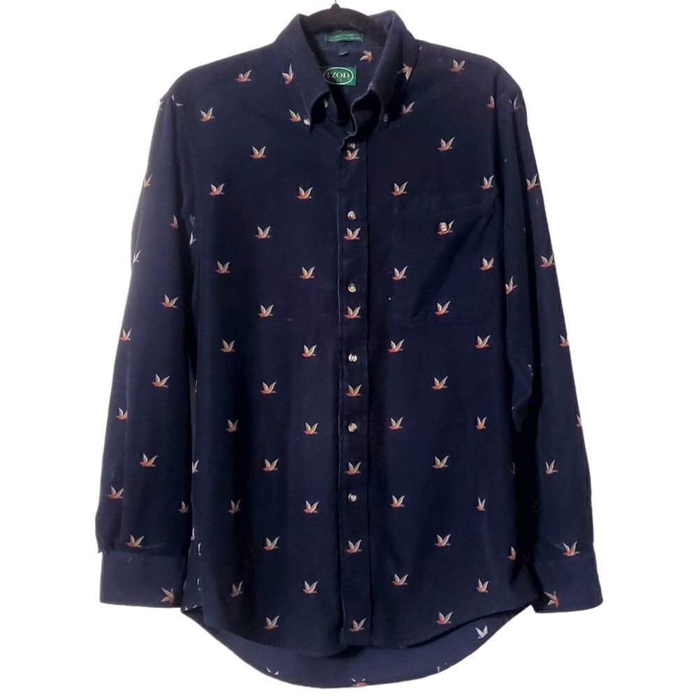 VTG Mens Izod Duck Head Corduroy Button Down Shirt Size Medium Blue Long Sleeve